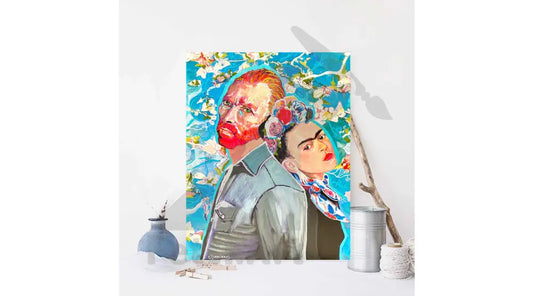 Captivating Portraits: Original Frida Kahlo & Vincent Van Gogh Acrylic Paintings with Collage on Wood - Wall Decor Art by Artist Fetch Art