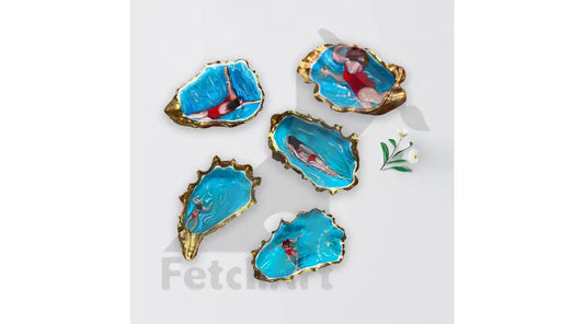Original Acrylic Sea Shell Ring Dish | Woman Swimmer Beach | Resin Gold Coastal Decor - Fetch Art