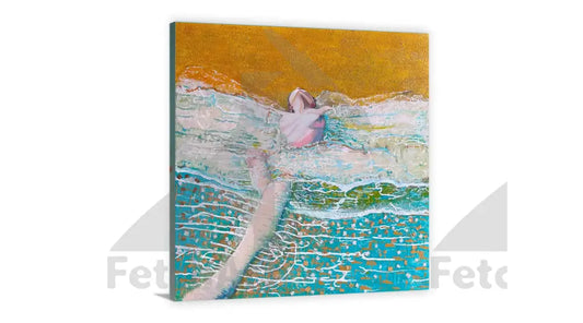Original Painting | Ocean Beach Nudity Woman | Water Beach Summer Art | Oil Colours | Impressionist Canvas | Mixed Medium | Resin Fetch Art